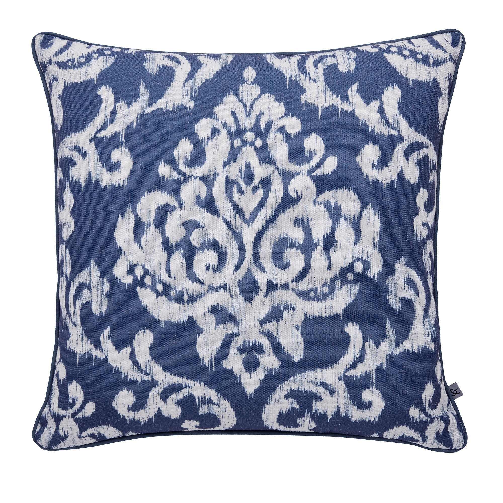 Indian Ink Damask Cushion By Graham Brown In Blue